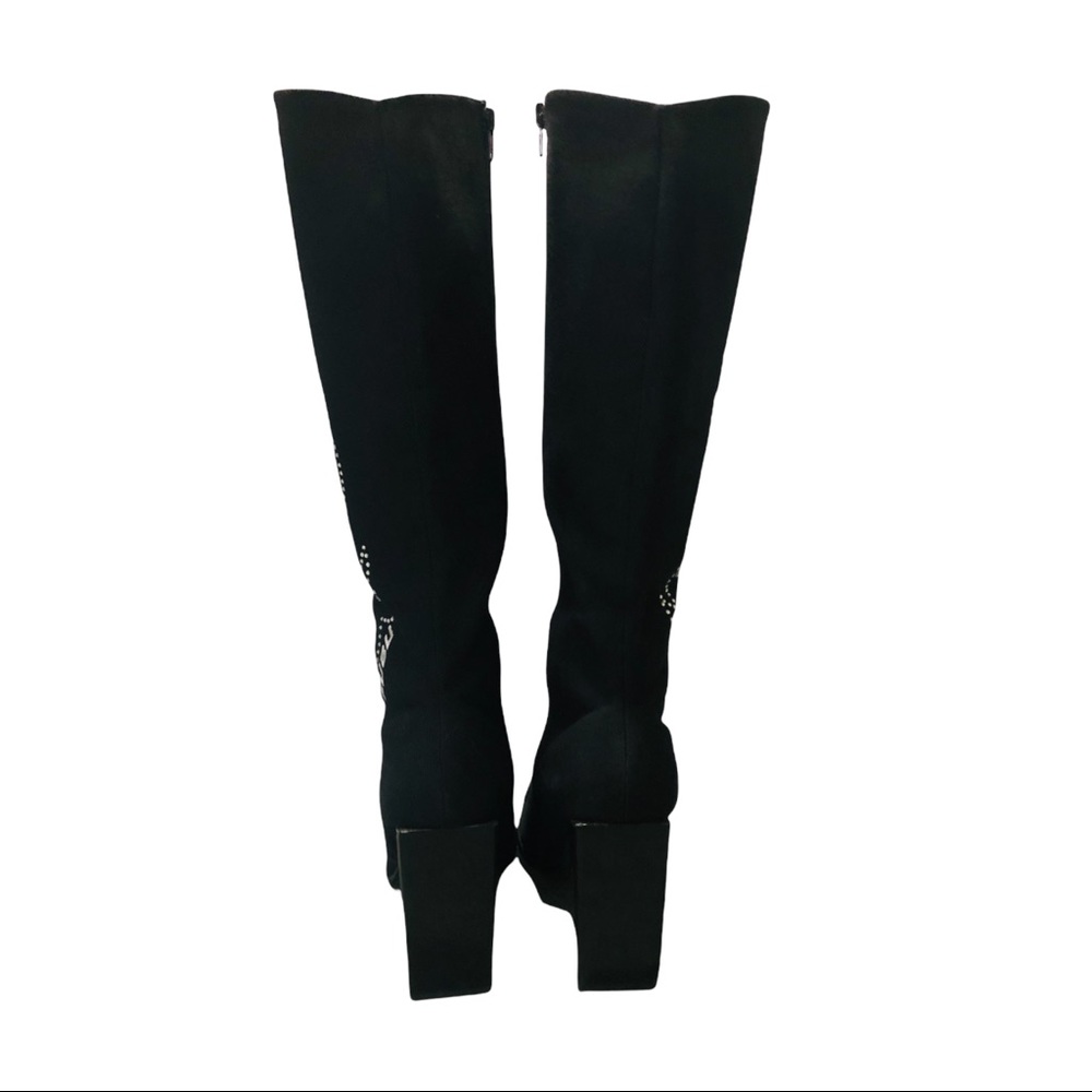 RARE VTG FUBU High Heeled Boots Black Flame Rhinestones Exotic Women’s Size 9 - Picture 3 of 6